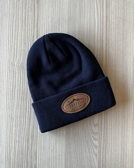 Navy Storyteller Suede Patch Beanie