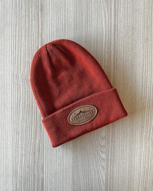 Orange Storyteller Suede Patch Beanie