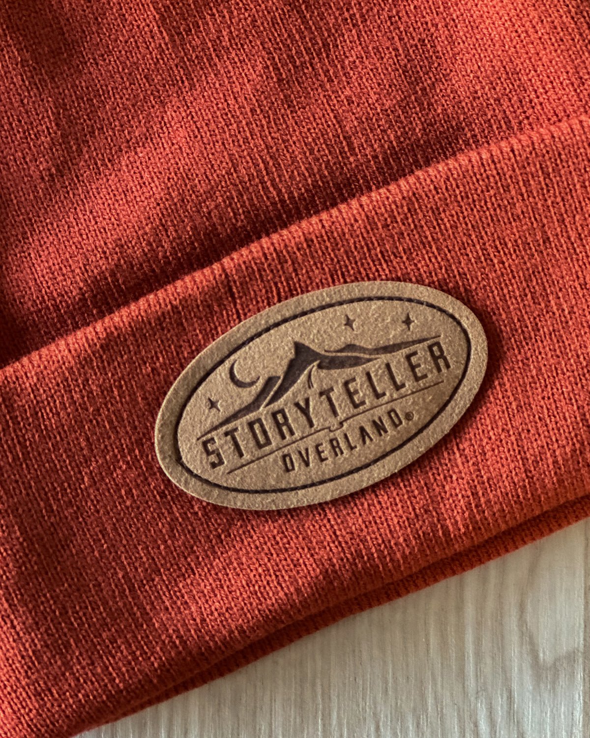 Orange Storyteller Suede Patch Beanie