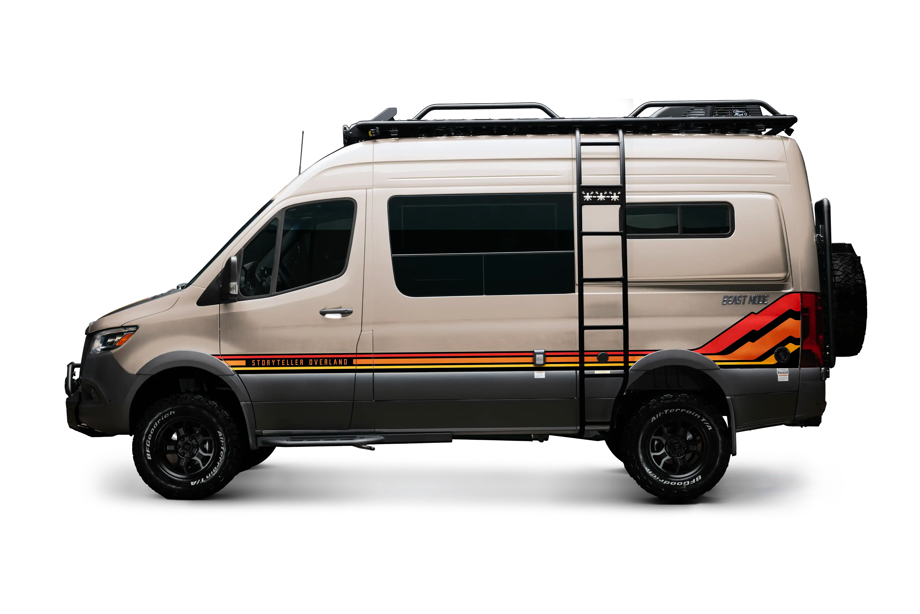 Beast MODE 4x4 Sprinter van with roof rack, offroad tires, and adventure-ready design for overlanding and vanlife.