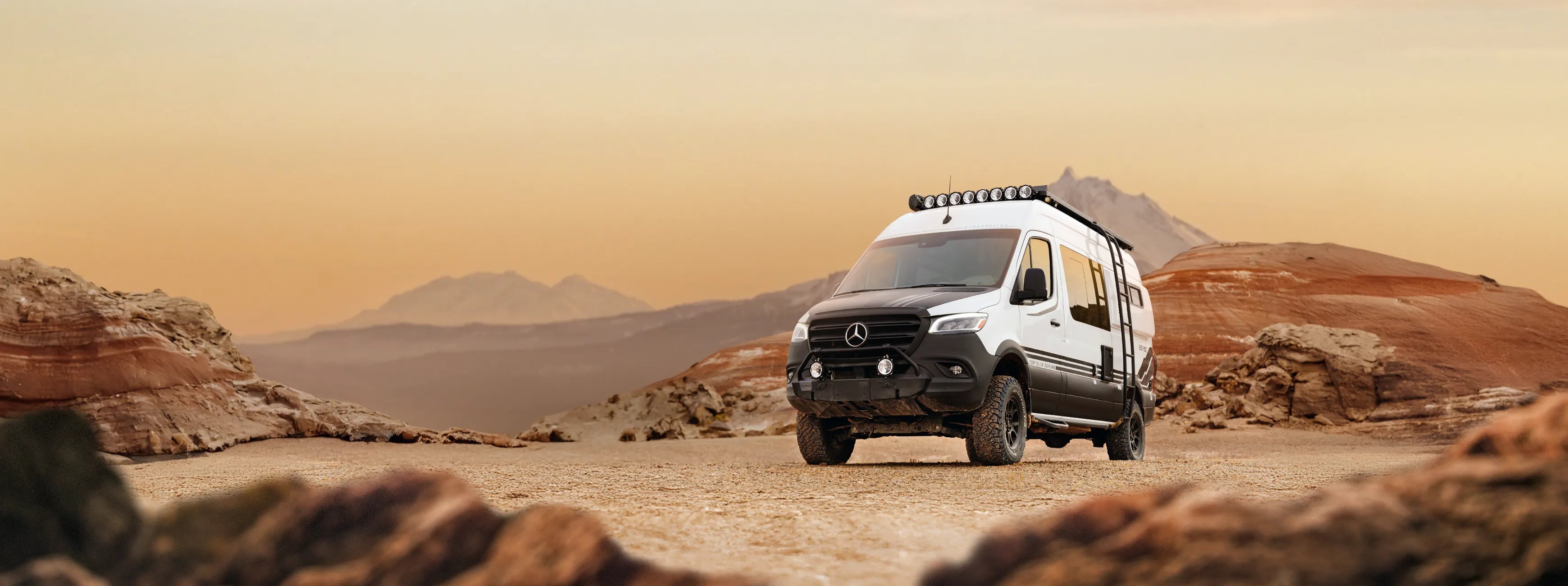 Beast MODE 4x4 Sprinter camper van on desert trail, adventure van, offroad overlanding vehicle