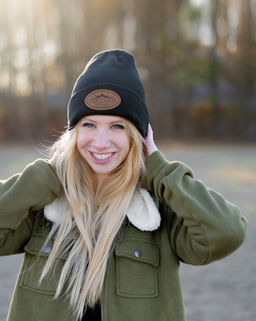 Black Storyteller Suede Patch Beanie
